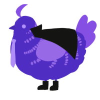 A indigo and blurple chicken with a half-bar pattern