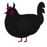 A black and sable chicken with a bar pattern
