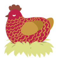 A crimson and gold chicken with a lace pattern