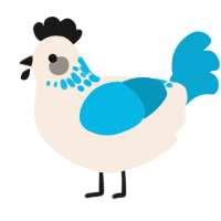 A cream and cerulean chicken with a neck-speckle pattern