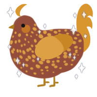 Apollo, a russet and orange chicken with a speckle pattern