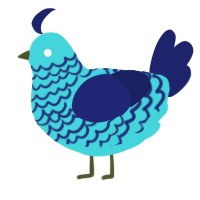 Fein, a aqua and navy chicken with a lace pattern