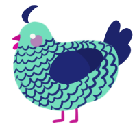 A mint and navy chicken with a lace pattern
