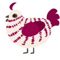 A cream and maroon chicken with a bar pattern