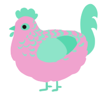 A pink and mint chicken with a half-lace pattern