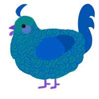 A teal and ultramarine chicken with a double-lace pattern