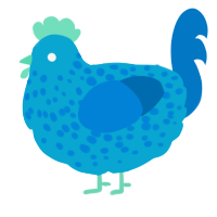 A cerulean and sapphire chicken with a speckle pattern