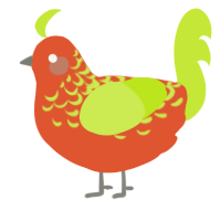 A vermilion and lime chicken with a half-lace pattern