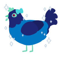 Scarlett, a sapphire and navy chicken with a head pattern