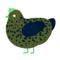 scarlett but worse, a olive and tumblr chicken with a speckle pattern