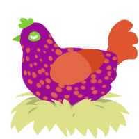 A plum and vermilion chicken with a speckle pattern