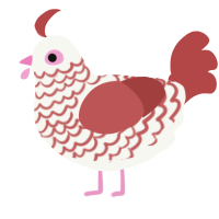 A white and red chicken with a lace pattern