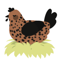 A brown and black chicken with a speckle pattern