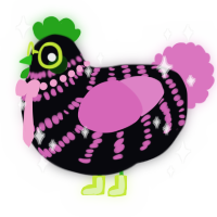 A white and viridian chicken with a bar pattern