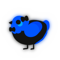 A black and ultramarine chicken with a head pattern