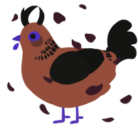 A russet and black chicken with a neck-band pattern