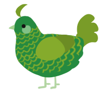 A viridian and chartreuse chicken with a lace pattern