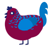 A maroon and sapphire chicken with a half-lace pattern