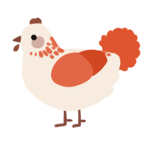 A cream and vermilion chicken with a neck-speckle pattern