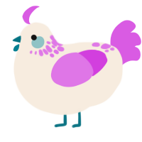 A cream and orchid chicken with a neck-speckle pattern