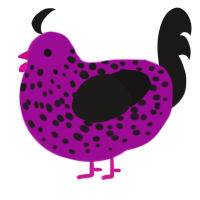 A plum and sable chicken with a speckle pattern
