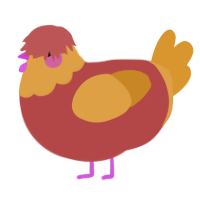 chicken CHICKEN, a red and orange chicken with a head pattern