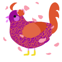 A plum and vermilion chicken with a double-lace pattern