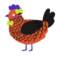 A vermilion and sable chicken with a lace pattern