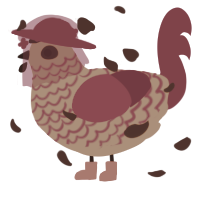 A red and maroon chicken with a lace pattern