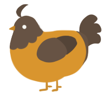 A orange and bark chicken with a head pattern