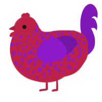 Purple Strawberry, a crimson and violet chicken with a speckle pattern