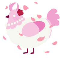 A white and pink chicken with a head pattern