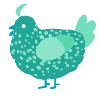 A turquoise and mint chicken with a speckle pattern