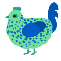 A spring and ultramarine chicken with a speckle pattern