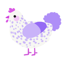 A white and lilac chicken with a speckle pattern