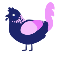 A navy and lavender chicken with a neck-speckle pattern