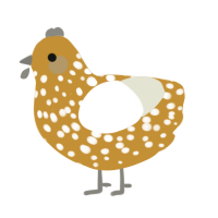 A gold and white chicken with a speckle pattern