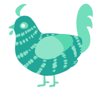 A turquoise and mint chicken with a bar pattern