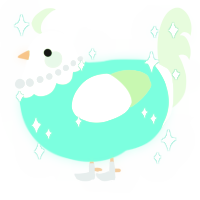 A mint and gluppy chicken with a head pattern