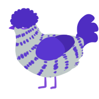 A silver and indigo chicken with a bar pattern