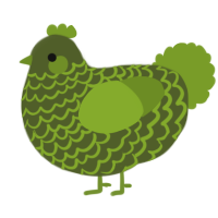 A olive and chartreuse chicken with a lace pattern