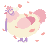 A cream and pink chicken with a head pattern