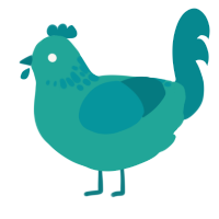 A turquoise and teal chicken with a neck-speckle pattern