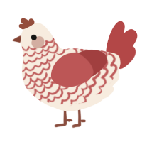 A cream and red chicken with a lace pattern