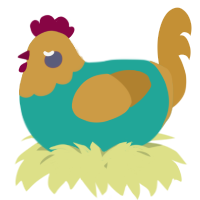 A turquoise and gold chicken with a head pattern