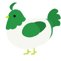 A white and viridian chicken with a head pattern