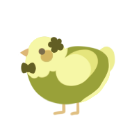 A chartreuse and lemon chicken with a head pattern