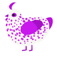 A white and amethyst chicken with a speckle pattern