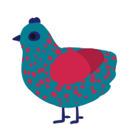 Mak, a sea and crimson chicken with a speckle pattern