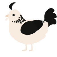 A cream and black chicken with a neck-speckle pattern